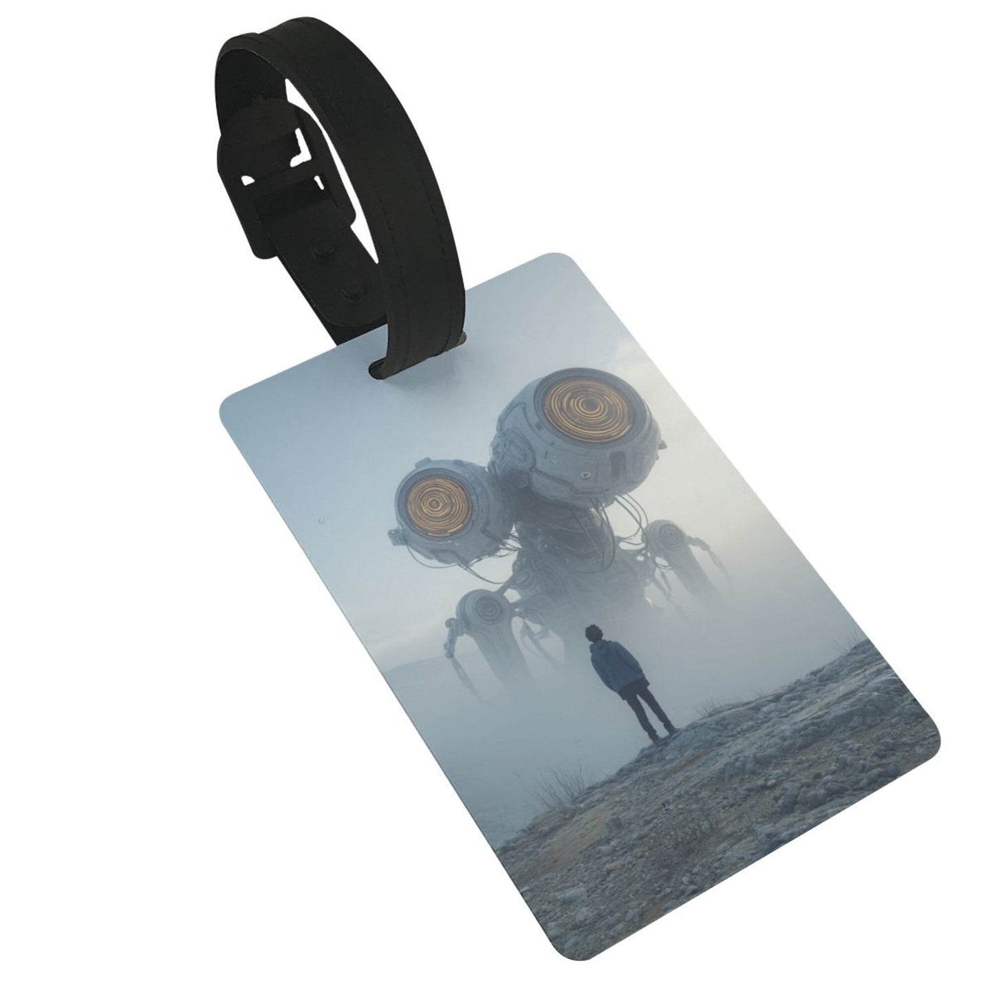 Luggage Tag with Sci - Fi Machinery & Figure Scene (2 - piece set, Size 3.4”×2.1” )