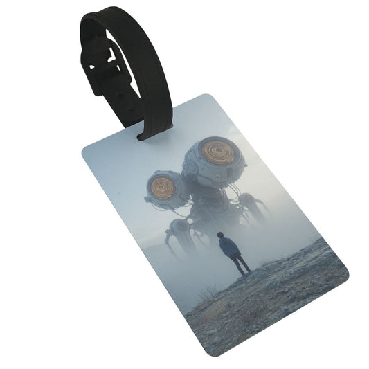 Luggage Tag with Sci - Fi Machinery & Figure Scene (2 - piece set, Size 3.4”×2.1” )