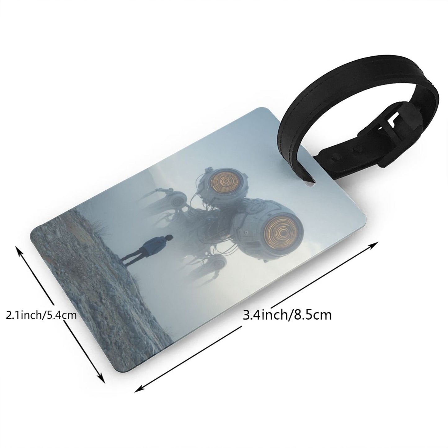 Luggage Tag with Sci - Fi Machinery & Figure Scene (2 - piece set, Size 3.4”×2.1” )
