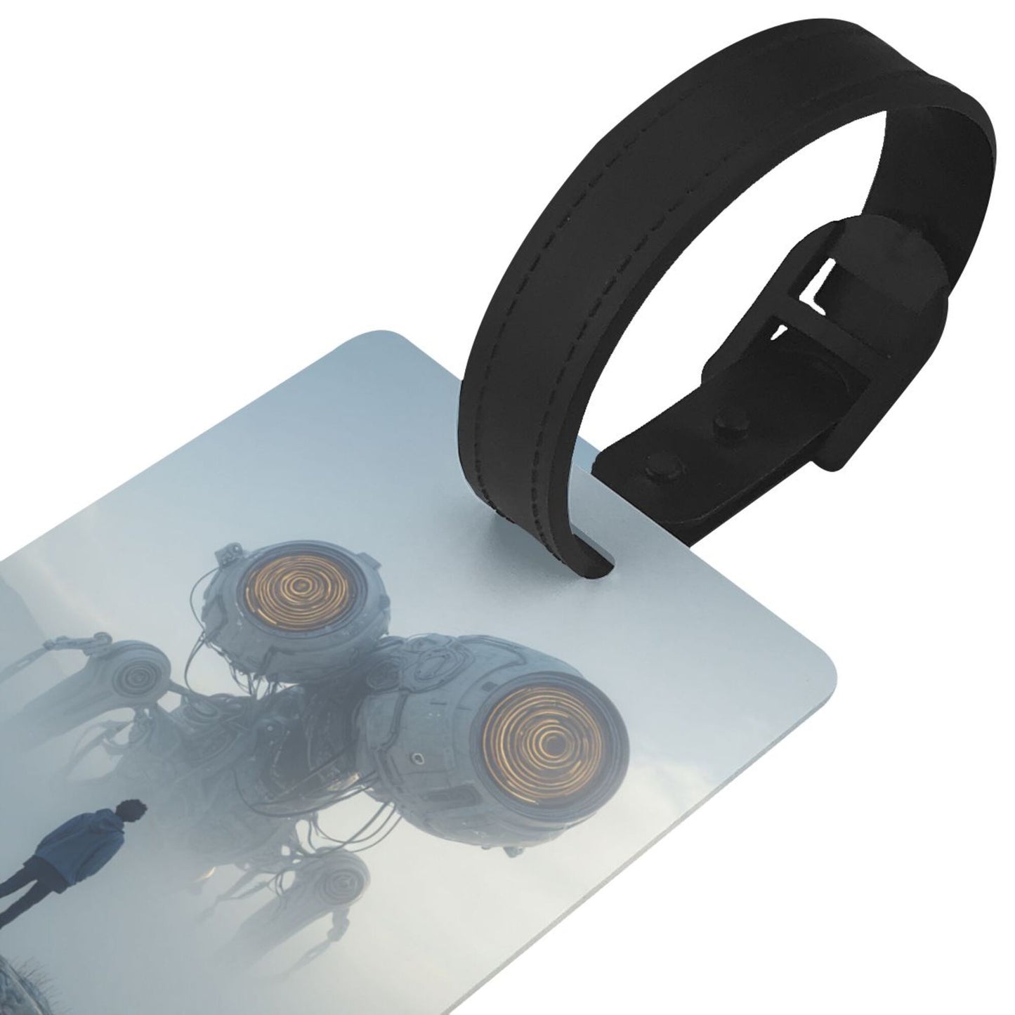 Luggage Tag with Sci - Fi Machinery & Figure Scene (2 - piece set, Size 3.4”×2.1” )