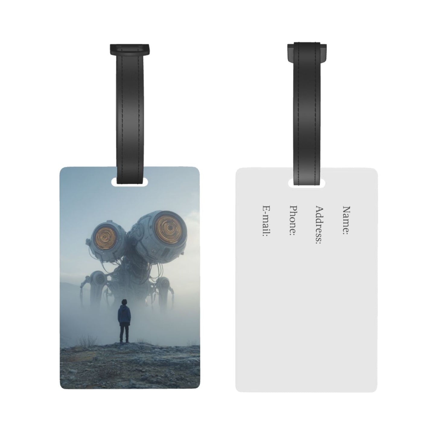 Luggage Tag with Sci - Fi Machinery & Figure Scene (2 - piece set, Size 3.4”×2.1” )