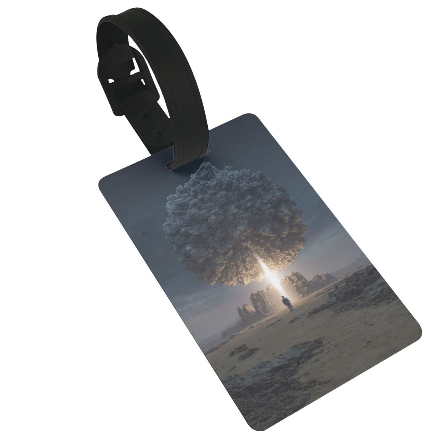 Luggage Tag with Sci - Fi Mushroom Cloud Scene (2 - piece set, Size 3.4”×2.1” )