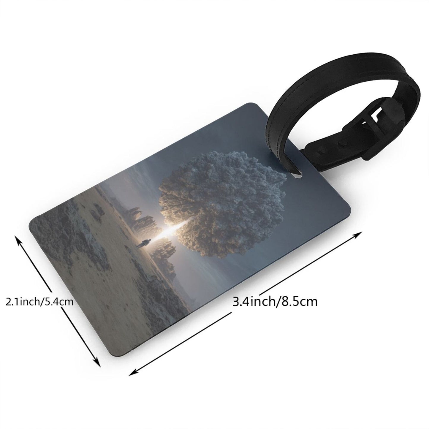 Luggage Tag with Sci - Fi Mushroom Cloud Scene (2 - piece set, Size 3.4”×2.1” )