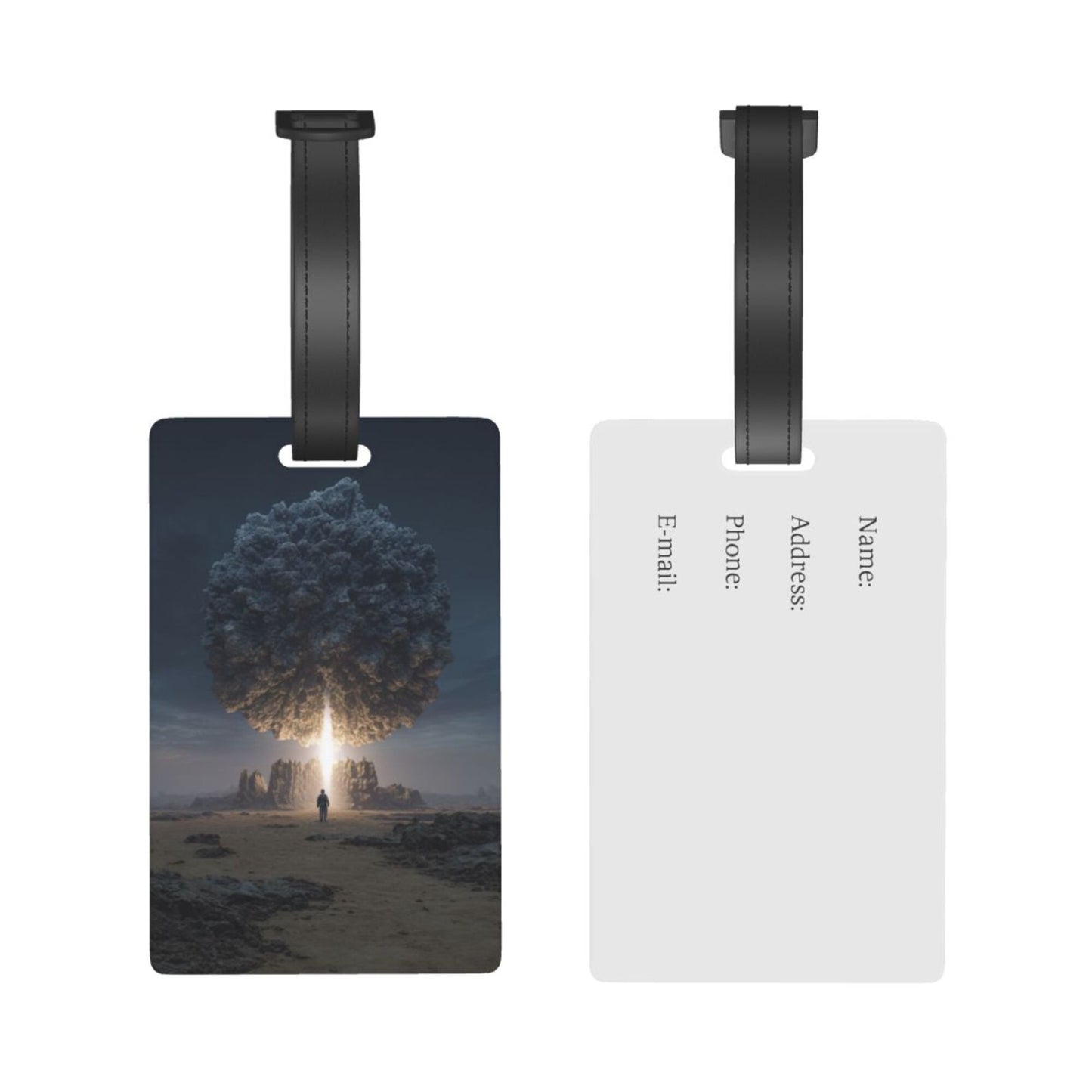 Luggage Tag with Sci - Fi Mushroom Cloud Scene (2 - piece set, Size 3.4”×2.1” )