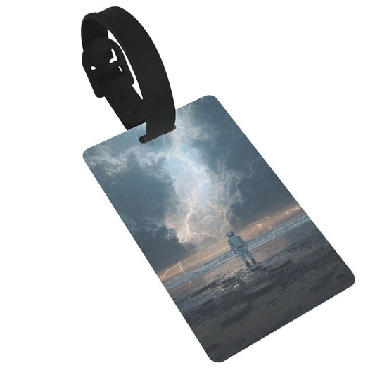 Luggage Tag with Sci - Fi Astronaut & Thunderstorm Coast Scene (2 - piece set, Size 3.4”×2.1” )